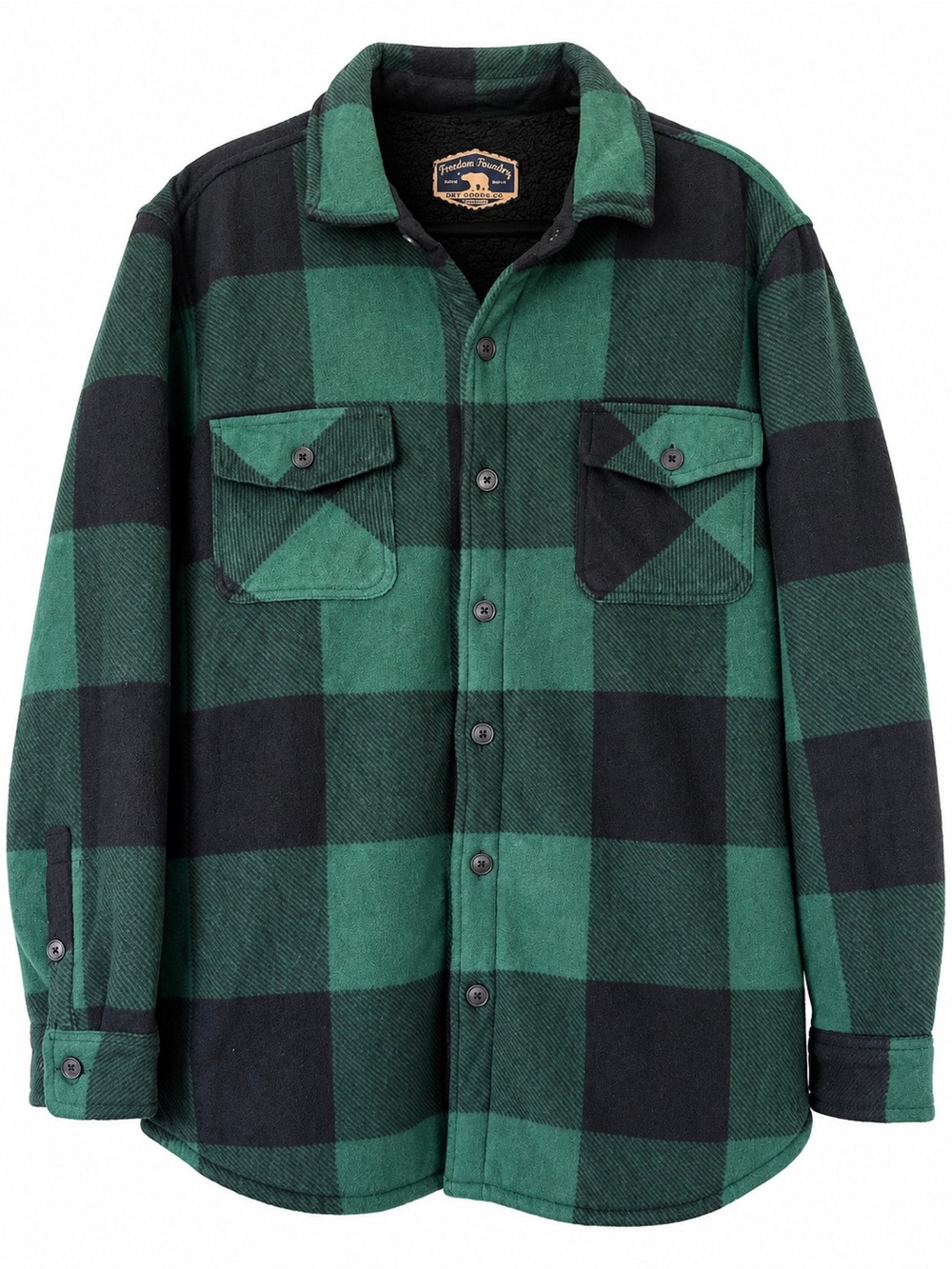 Freedom Foundry Men’s XL Green Black Buffalo Plaid Sherpa Lined Shacket